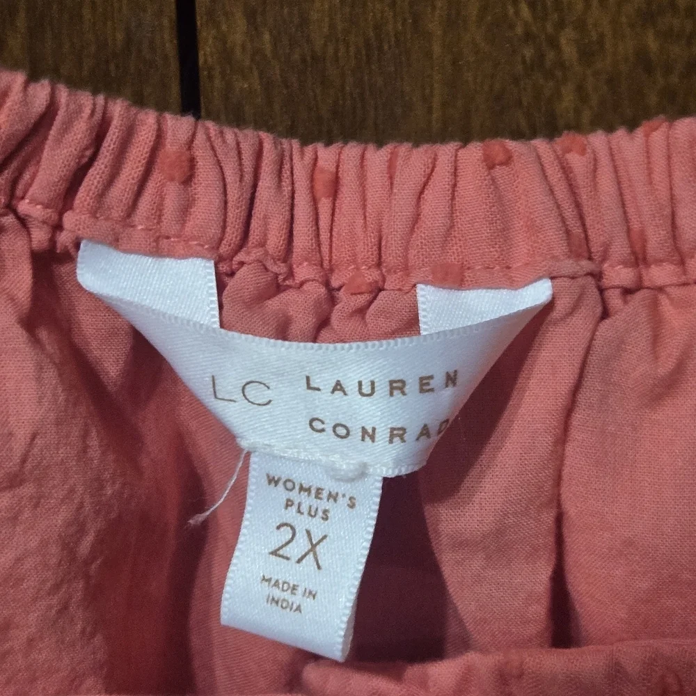 LC Lauren Conrad Deep Coral Textured Blouse - Picture 4 of 6